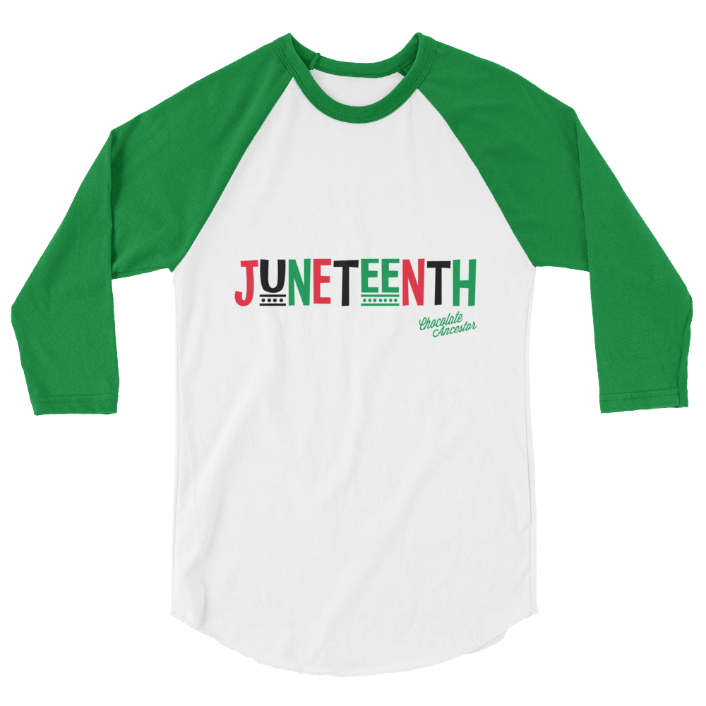 Juneteenth Pan African RBG 3/4 sleeve raglan shirt - Chocolate Ancestor