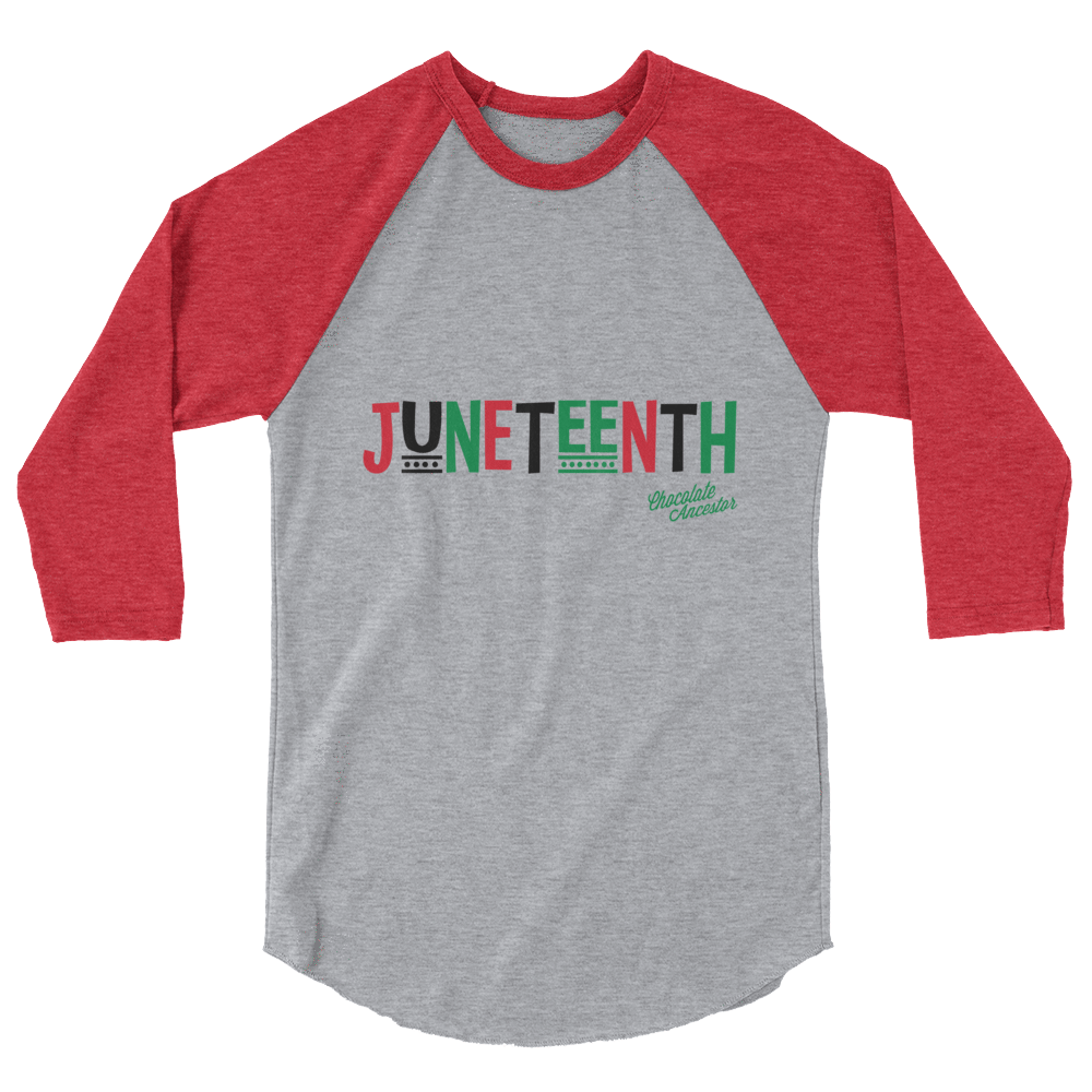 Juneteenth Pan African RBG 3/4 sleeve raglan shirt - Chocolate Ancestor