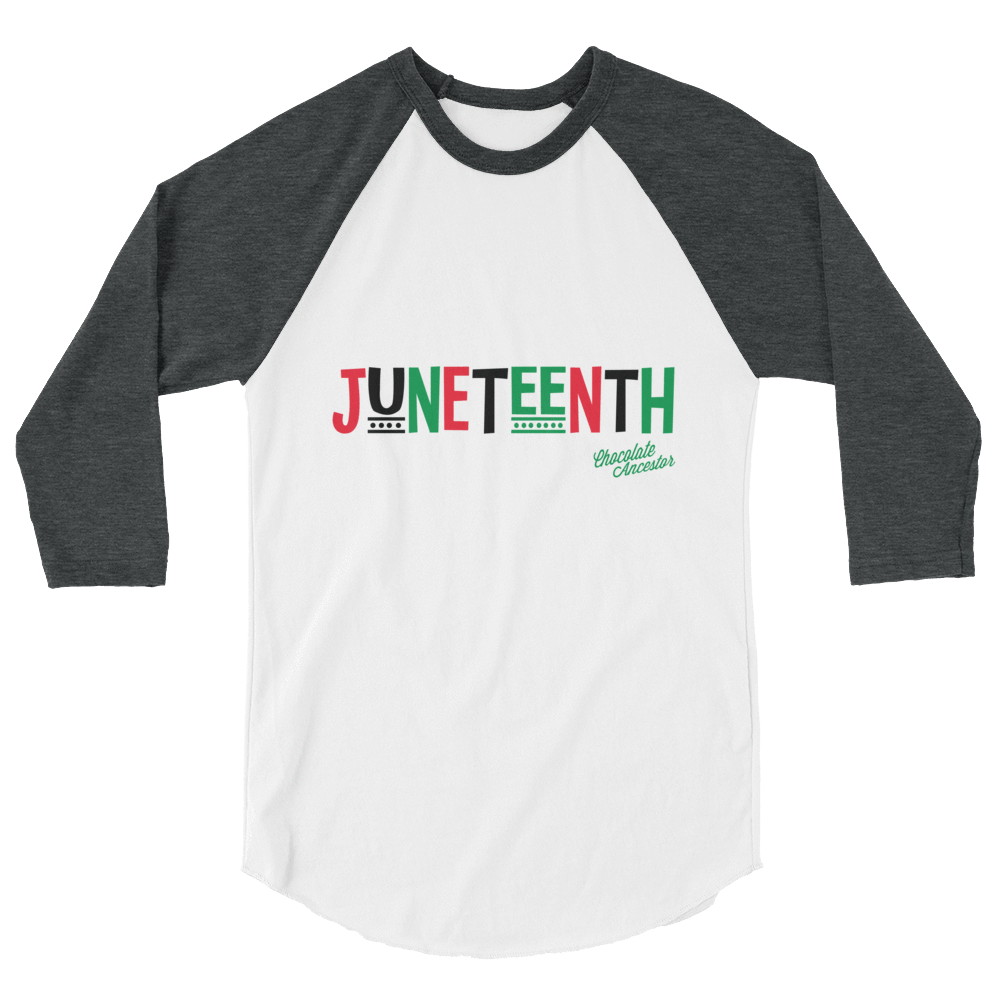 Juneteenth Pan African RBG 3/4 sleeve raglan shirt - Chocolate Ancestor