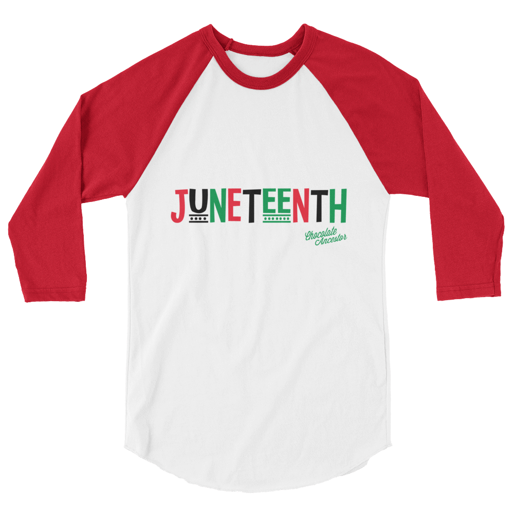 Juneteenth Pan African RBG 3/4 sleeve raglan shirt - Chocolate Ancestor