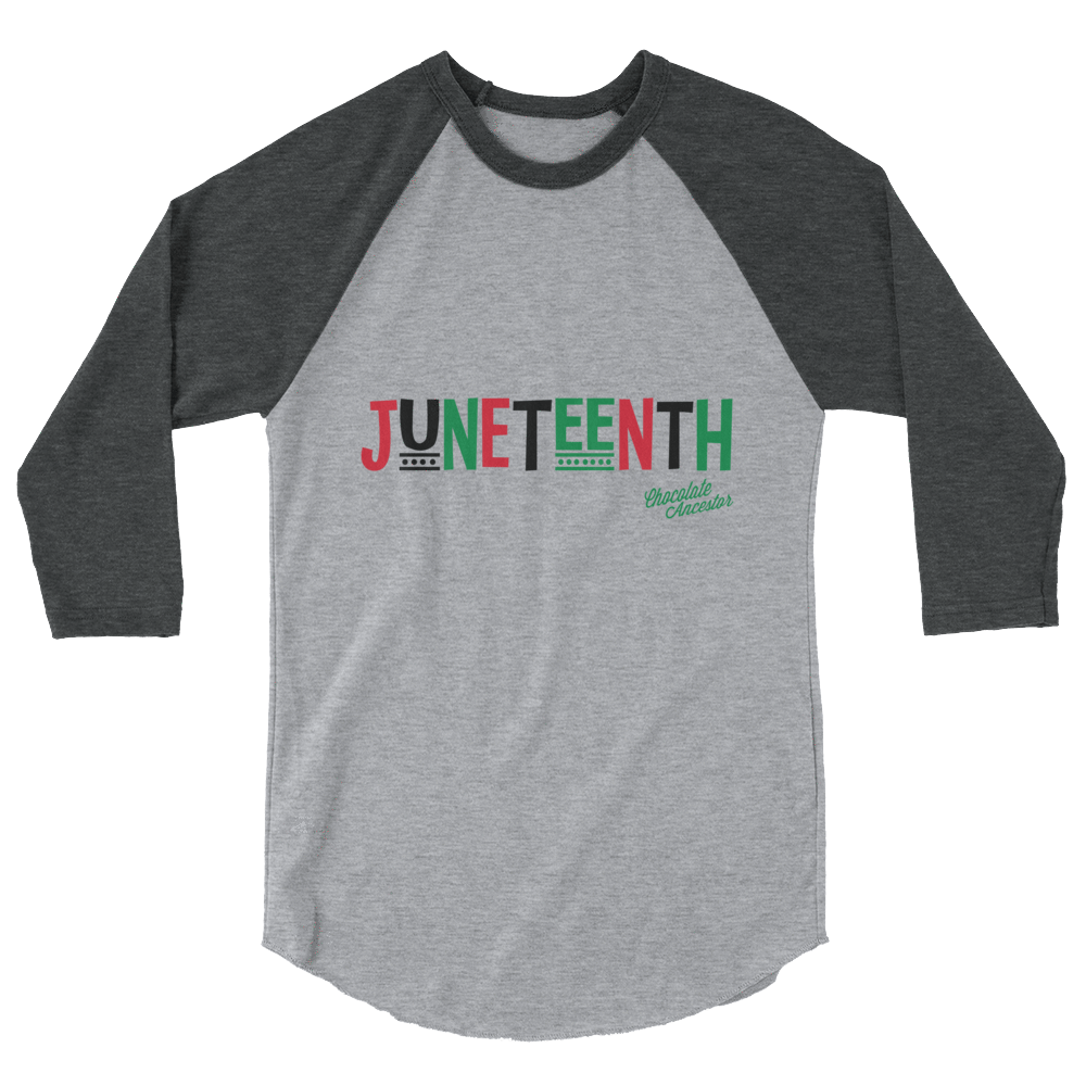 Juneteenth Pan African RBG 3/4 sleeve raglan shirt - Chocolate Ancestor