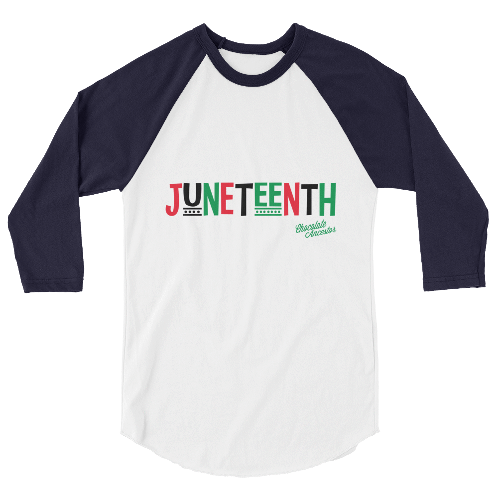 Juneteenth Pan African RBG 3/4 sleeve raglan shirt - Chocolate Ancestor