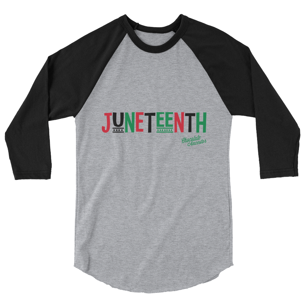 Juneteenth Pan African RBG 3/4 sleeve raglan shirt - Chocolate Ancestor