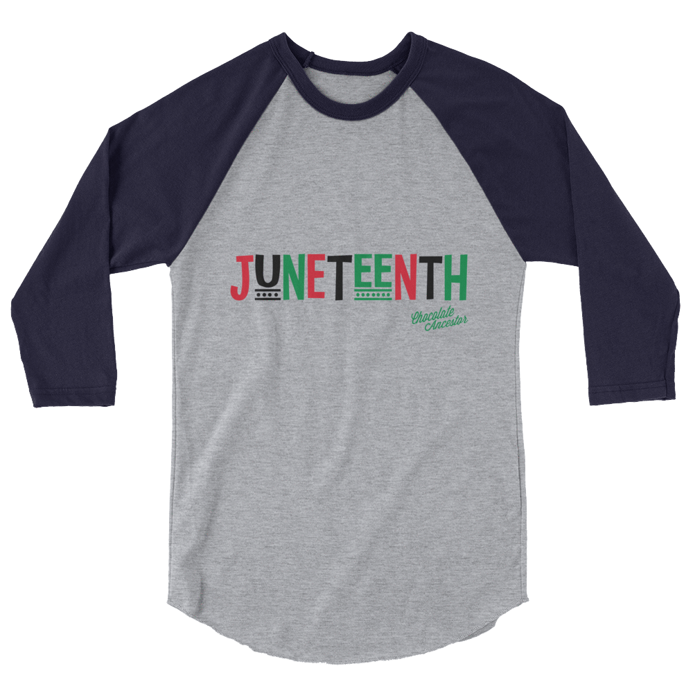 Juneteenth Pan African RBG 3/4 sleeve raglan shirt - Chocolate Ancestor