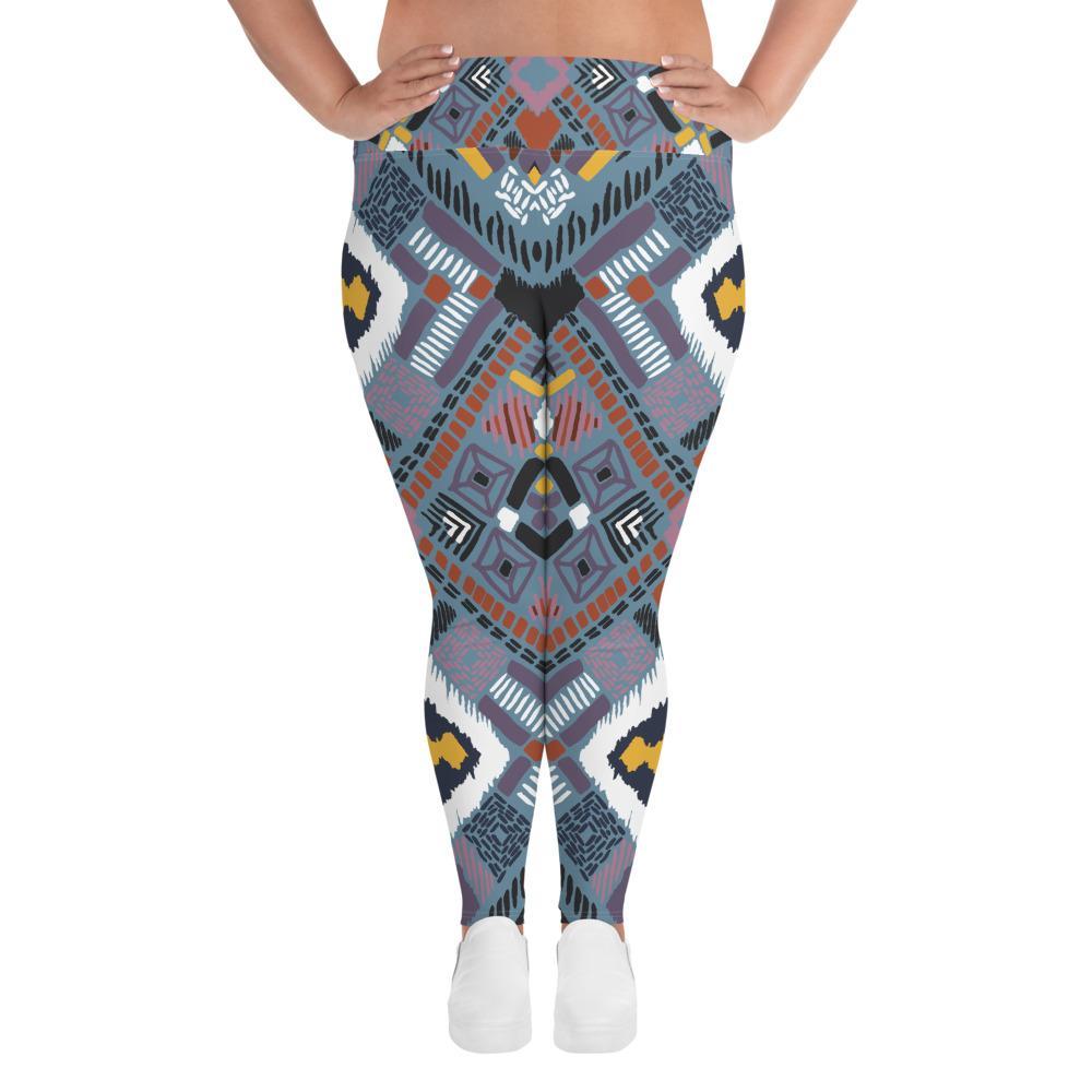 Lupine Boho Tribal All-Over Print Plus Size Leggings - Chocolate Ancestor