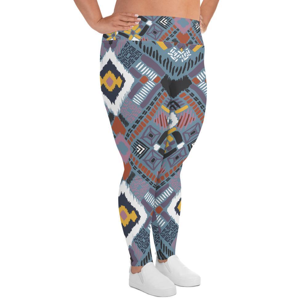 Lupine Boho Tribal All-Over Print Plus Size Leggings - Chocolate Ancestor