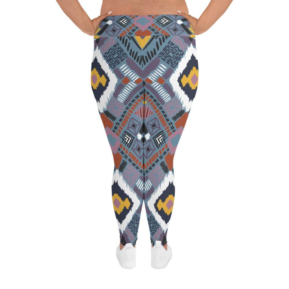 Lupine Boho Tribal All-Over Print Plus Size Leggings - Chocolate Ancestor