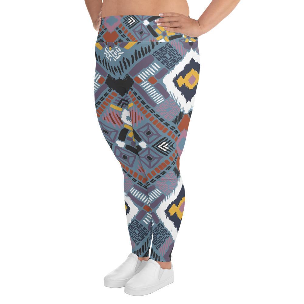 Lupine Boho Tribal All-Over Print Plus Size Leggings - Chocolate Ancestor