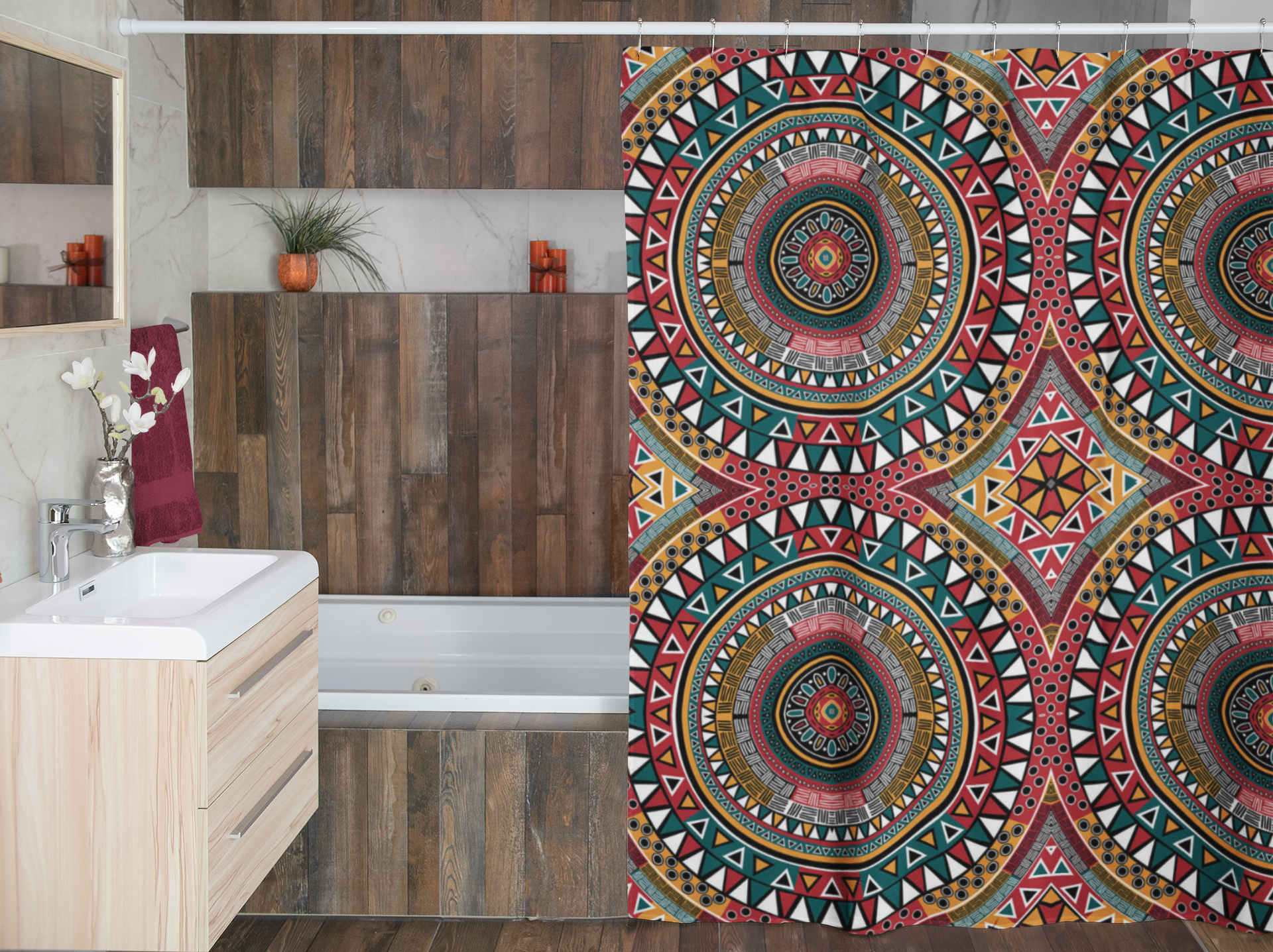 Tribal Kaleidoscope Shower Curtain - Chocolate Ancestor