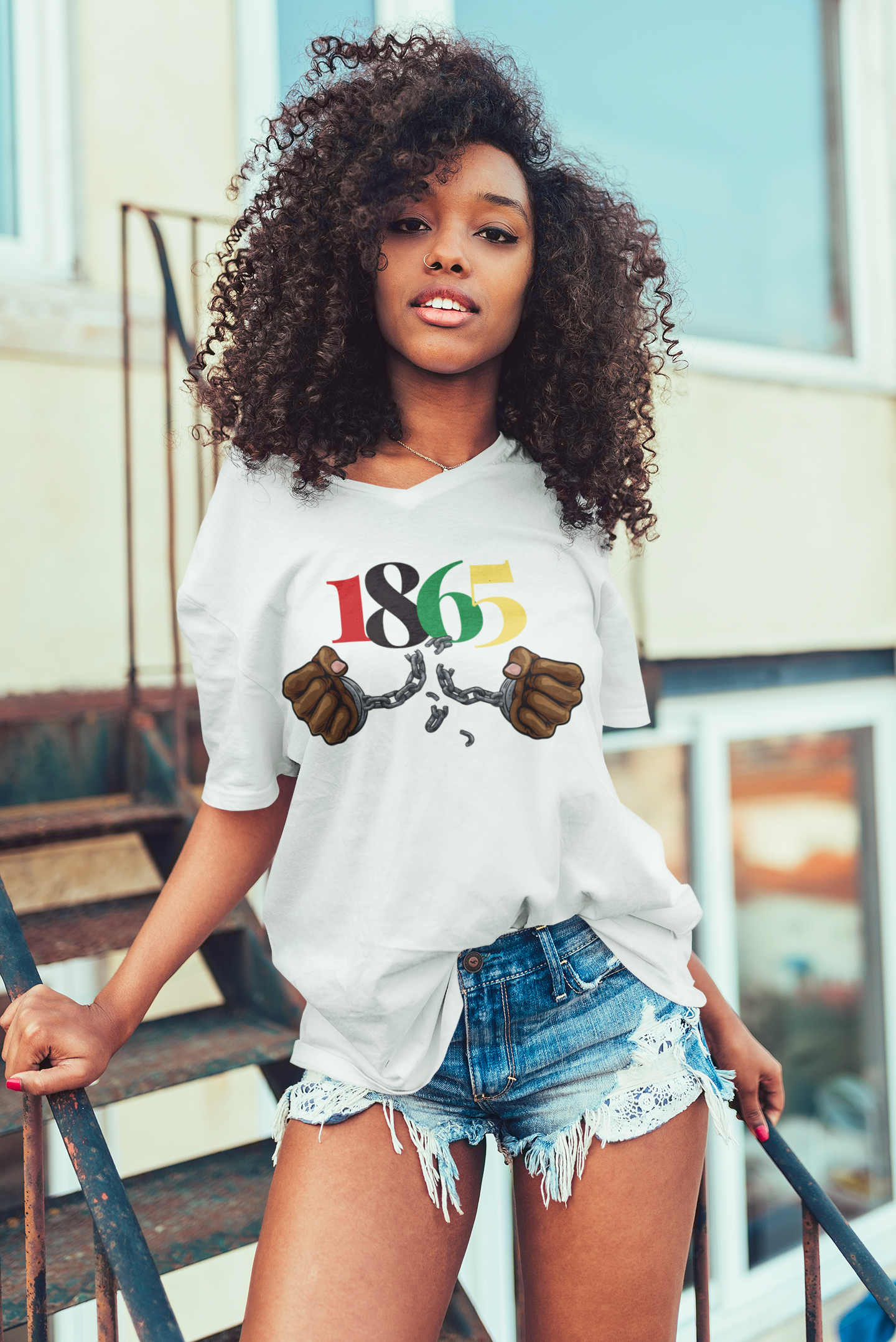 Juneteenth 1865 Freedom V-Neck Tee - Unisex