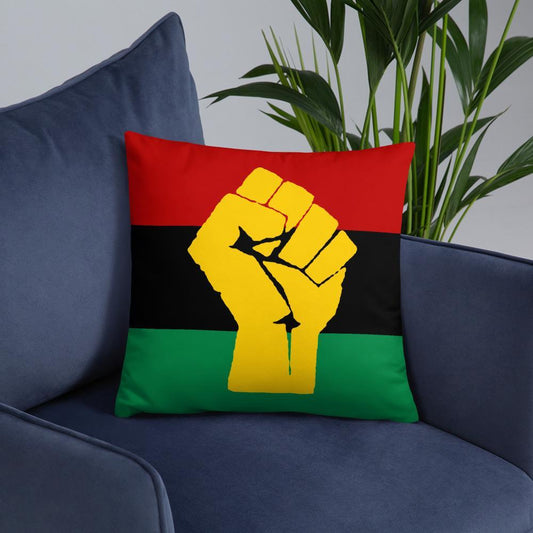 Pan African RBG Flag w/ Yellow Fist Pillow - Chocolate Ancestor