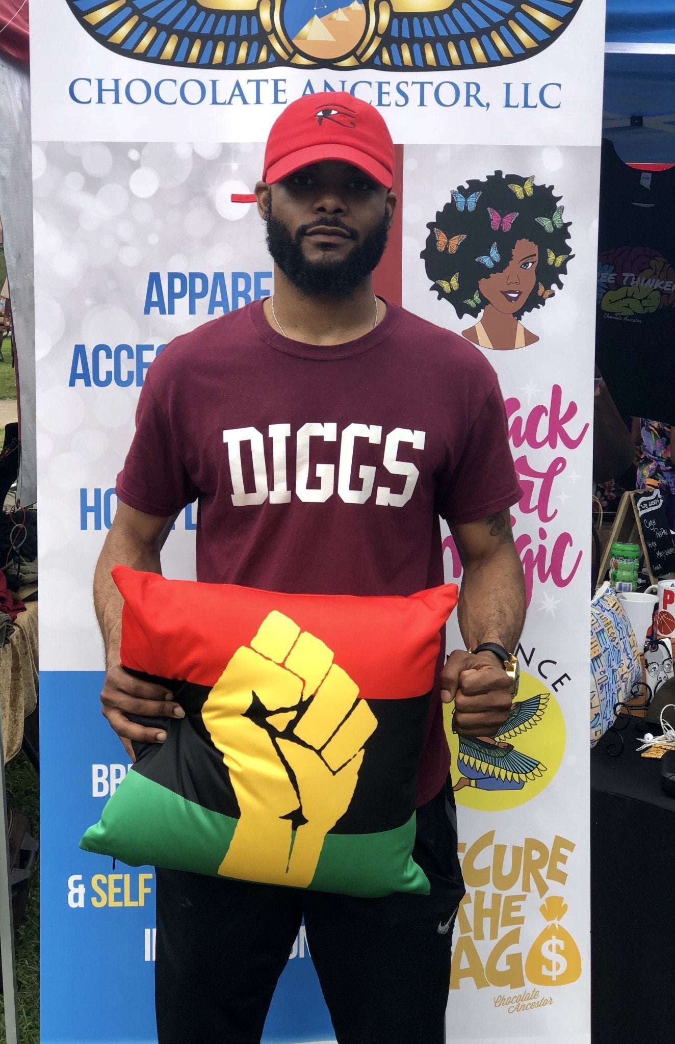 Pan African RBG Flag w/ Yellow Fist Pillow - Chocolate Ancestor