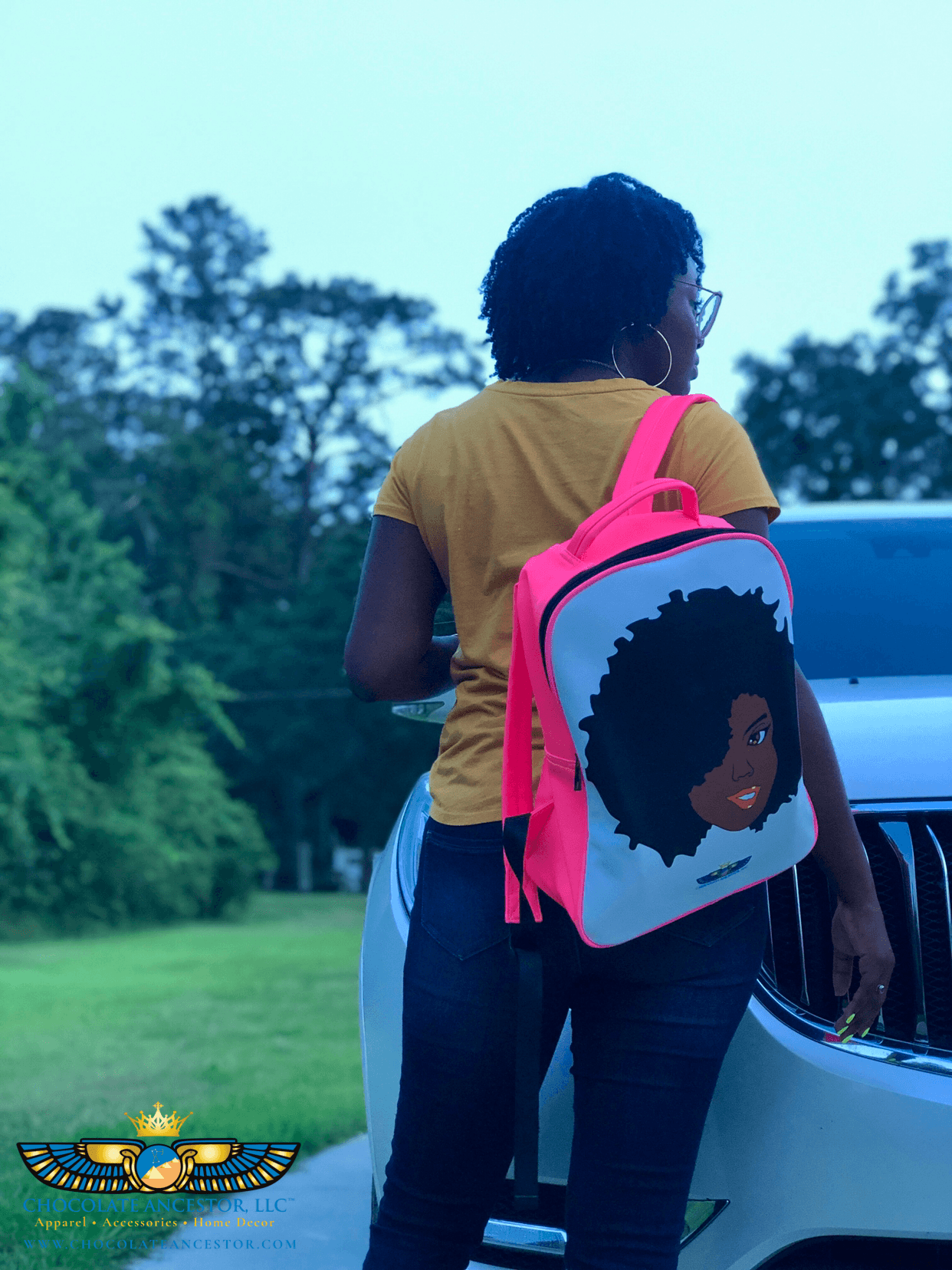 Plush Afro Diva Leather Bookbag - Chocolate Ancestor