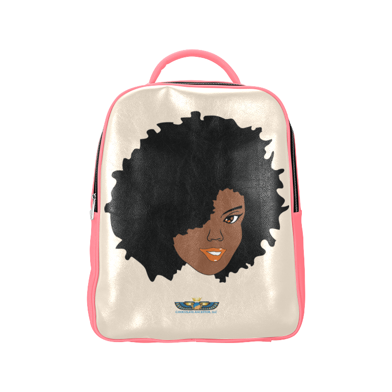 Plush Afro Diva Leather Bookbag - Chocolate Ancestor