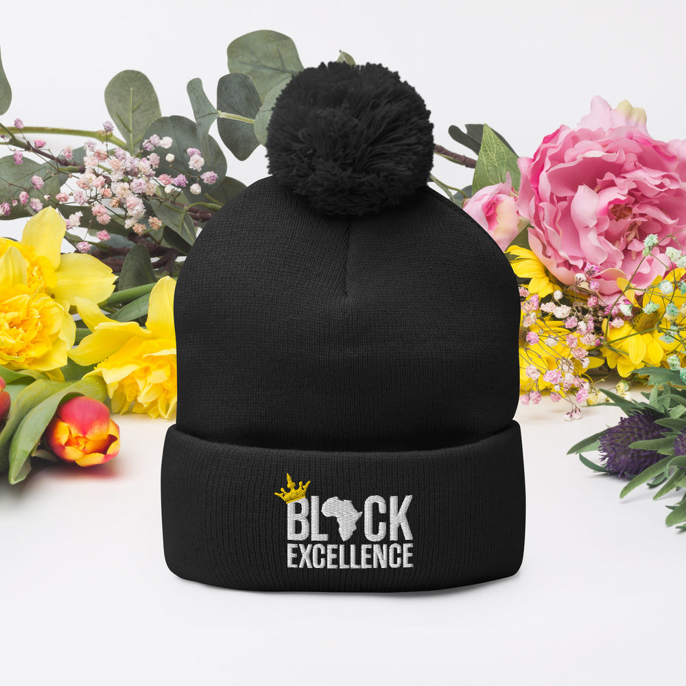 Black Excellence Pom Pom Knit Cap