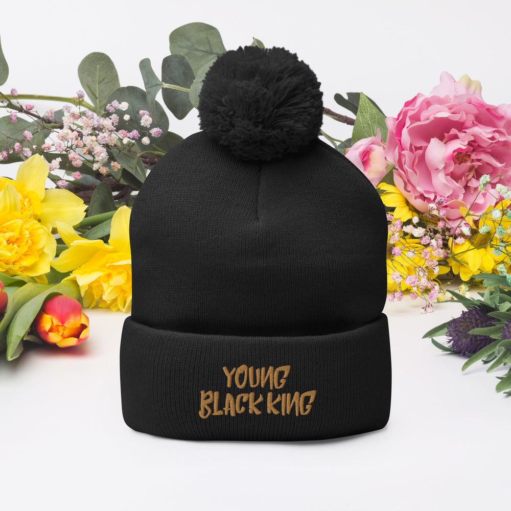 Young Black King- Gold Pom Pom Knit Cap