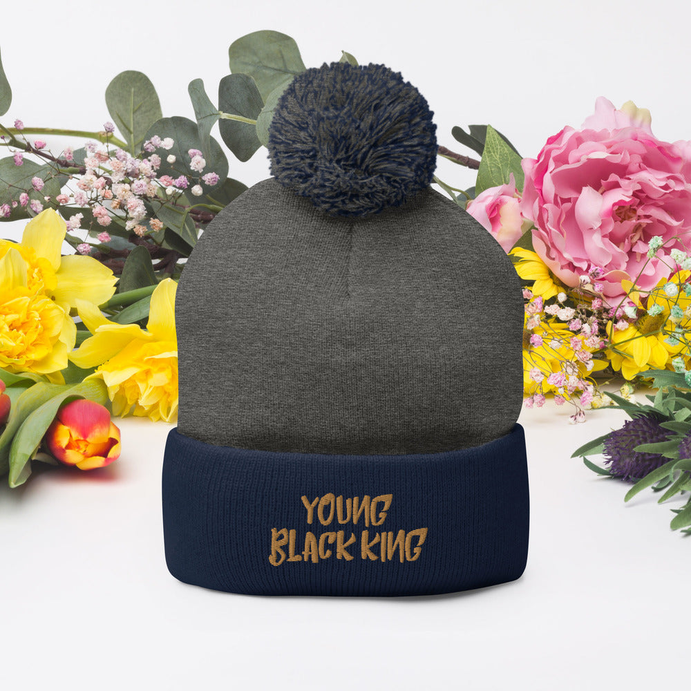 Young Black King- Gold Pom Pom Knit Cap