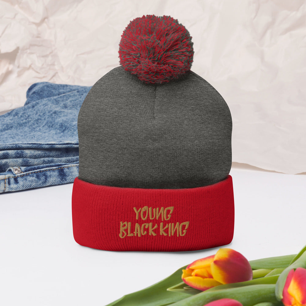 Young Black King- Gold Pom Pom Knit Cap