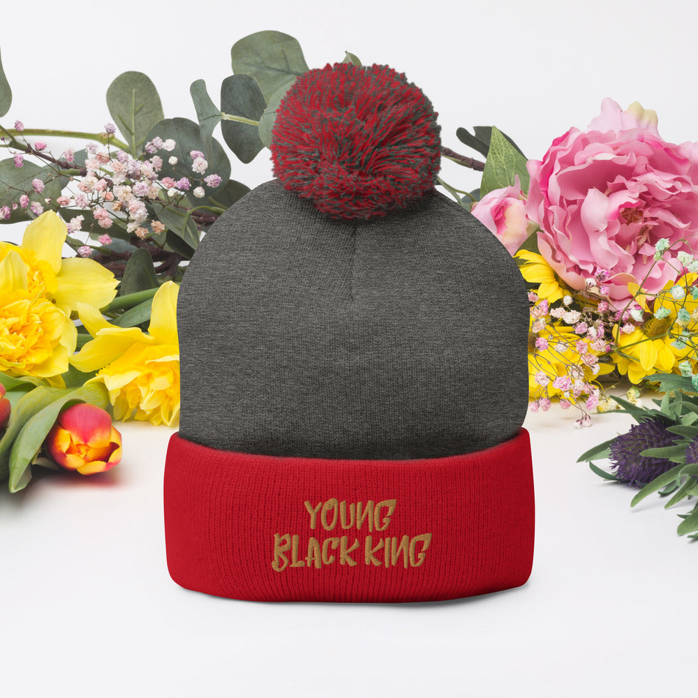 Young Black King- Gold Pom Pom Knit Cap