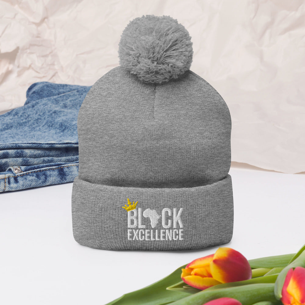 Black Excellence Pom Pom Knit Cap