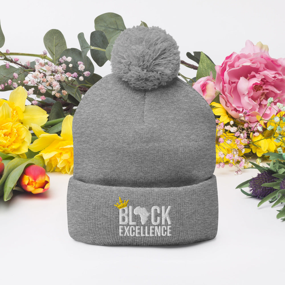 Black Excellence Pom Pom Knit Cap