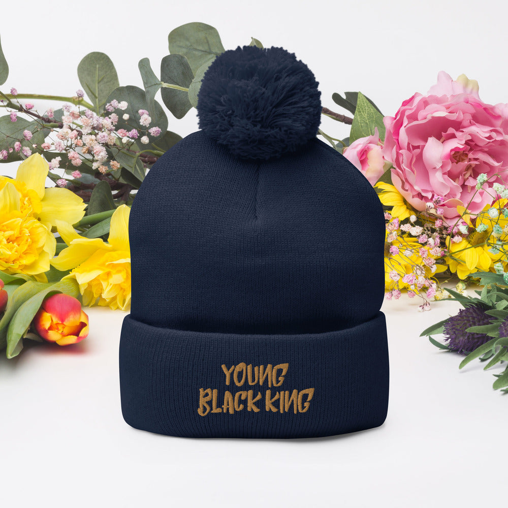 Young Black King- Gold Pom Pom Knit Cap