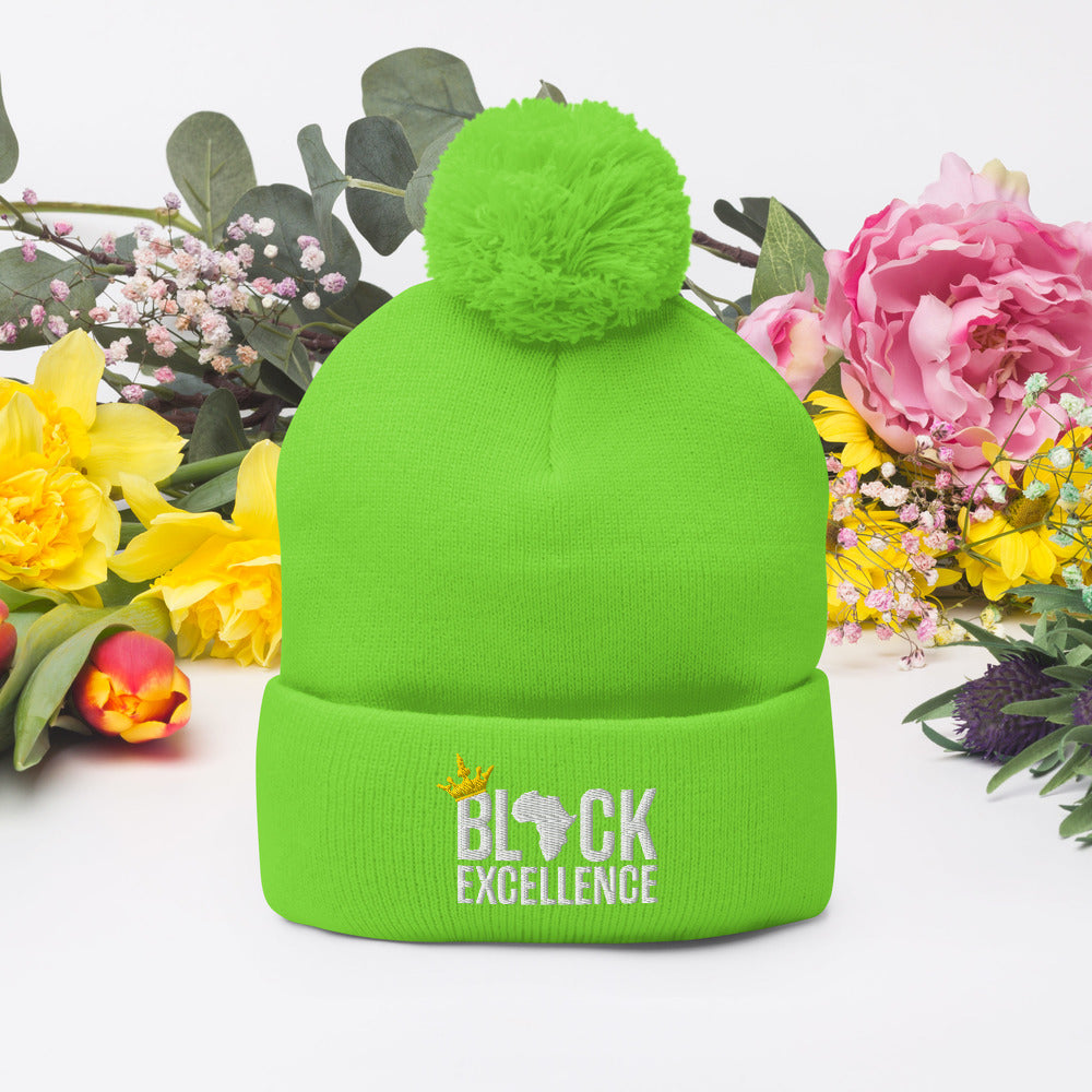 Black Excellence Pom Pom Knit Cap