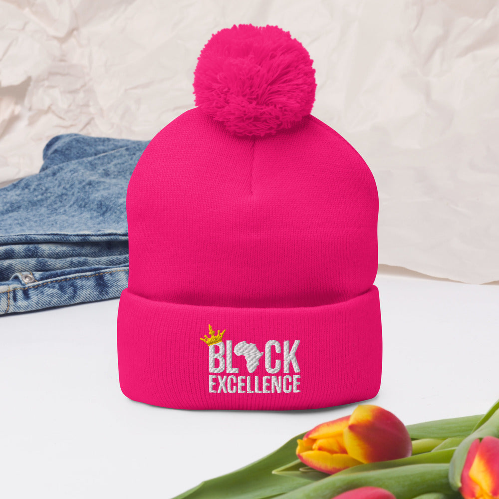 Black Excellence Pom Pom Knit Cap