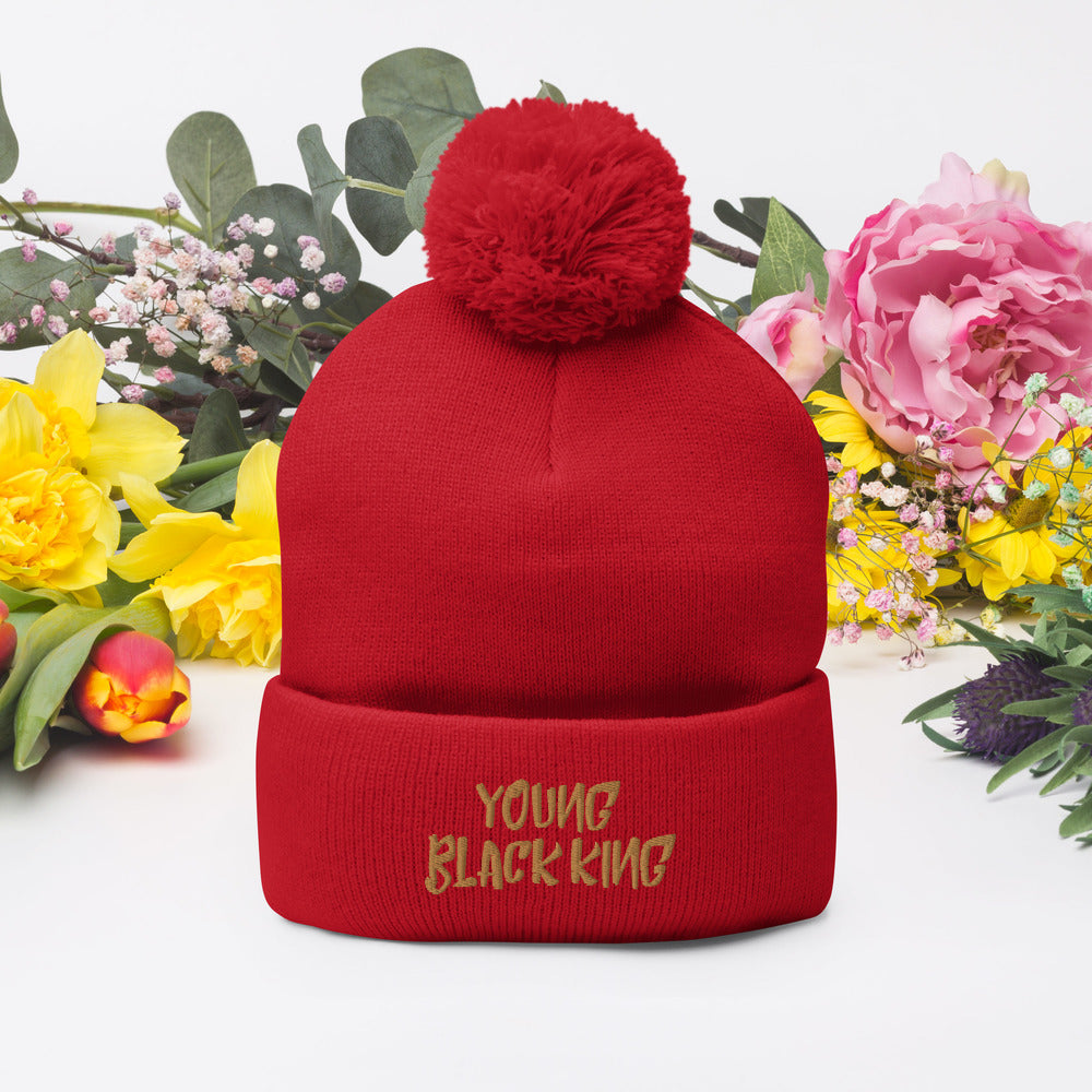 Young Black King- Gold Pom Pom Knit Cap