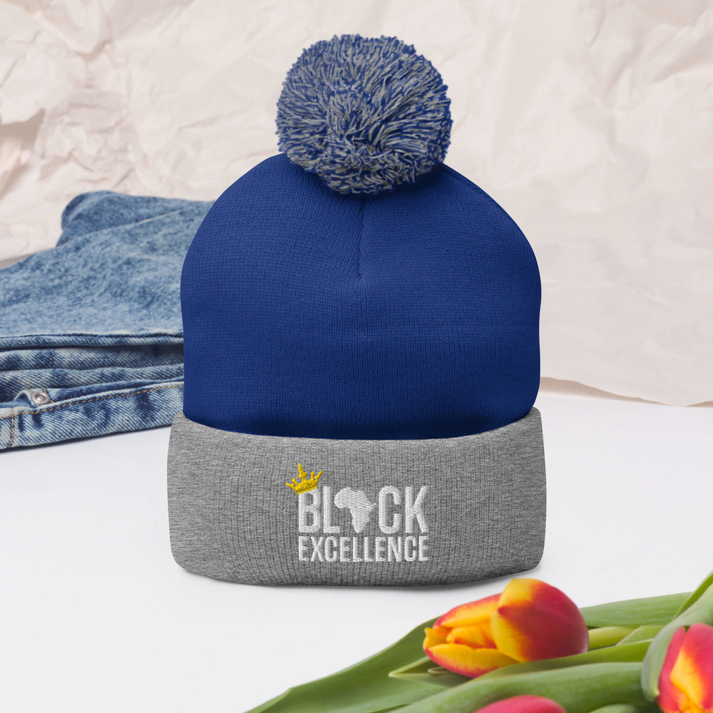 Black Excellence Pom Pom Knit Cap