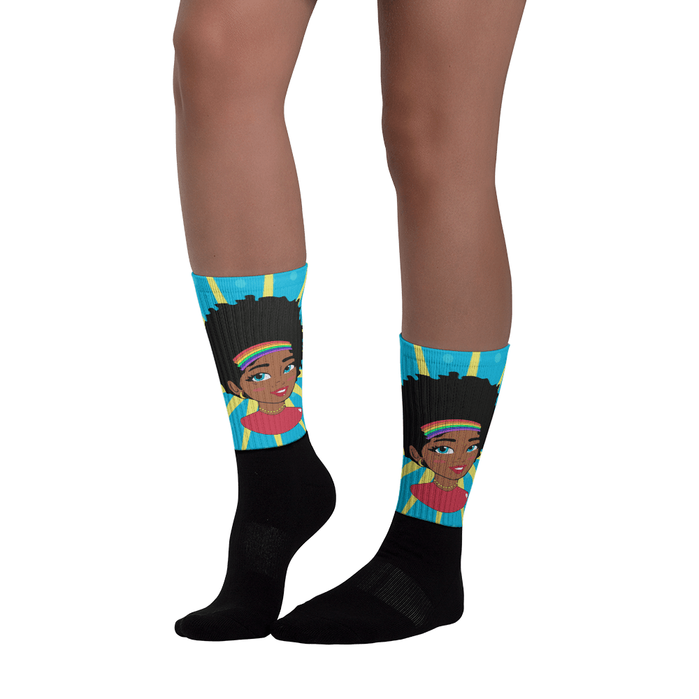 Pop Starburst Diva (Blue) Black foot socks - Chocolate Ancestor