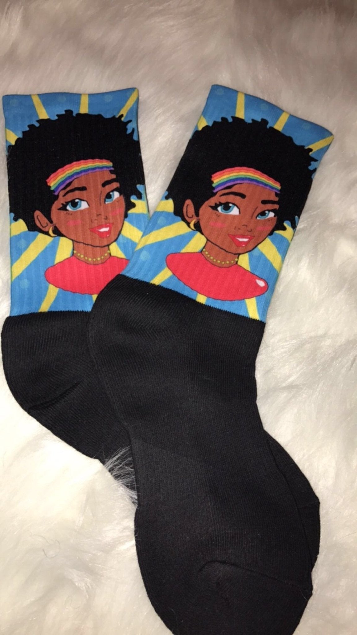 Pop Starburst Diva (Blue) Black foot socks - Chocolate Ancestor