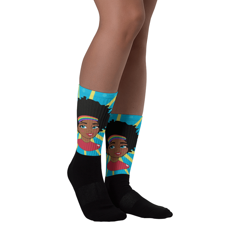 Pop Starburst Diva (Blue) Black foot socks - Chocolate Ancestor