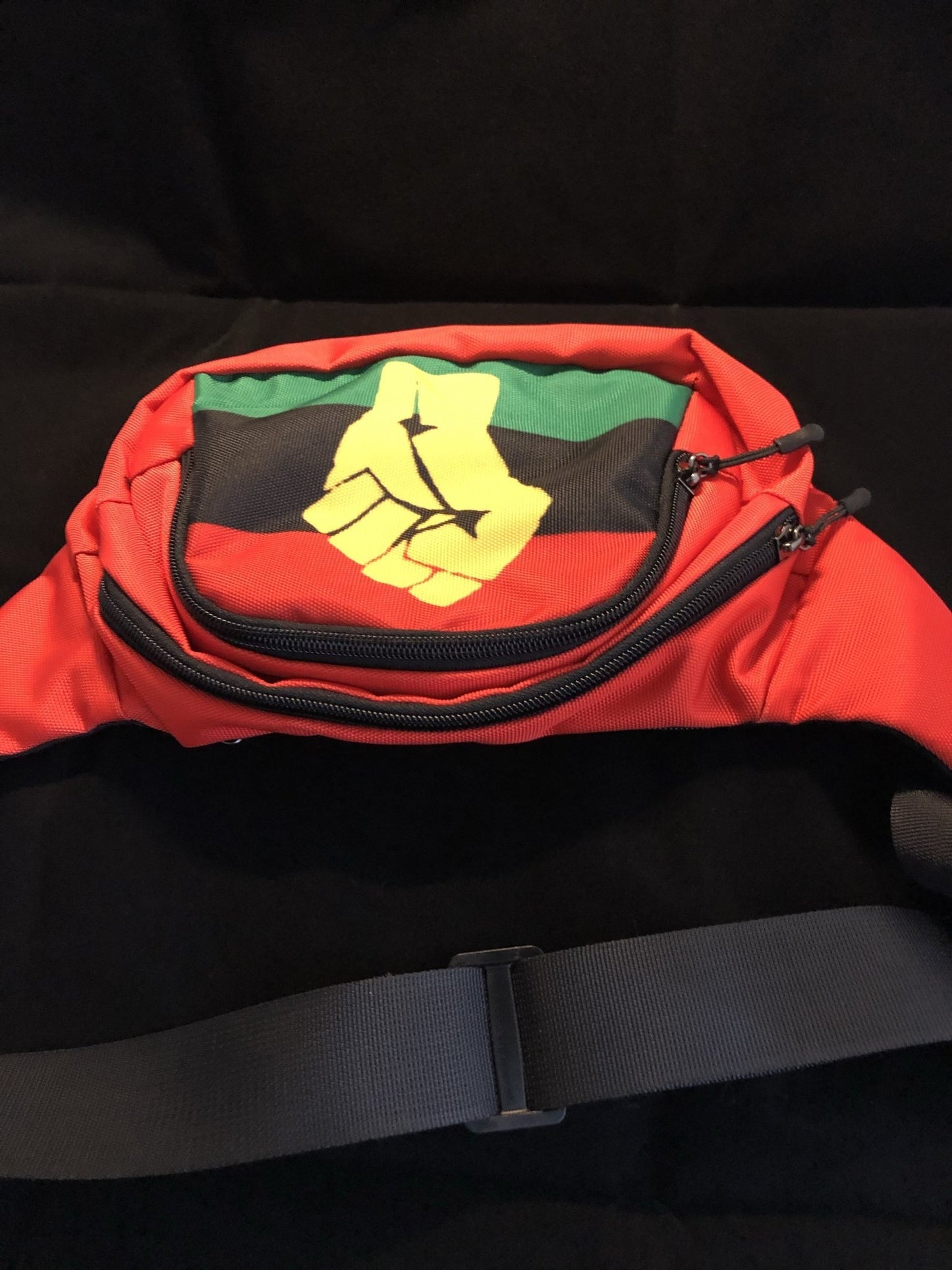 RBG Pan African Flag w/ Yellow Fist Unisex Waist Bag - Chocolate Ancestor