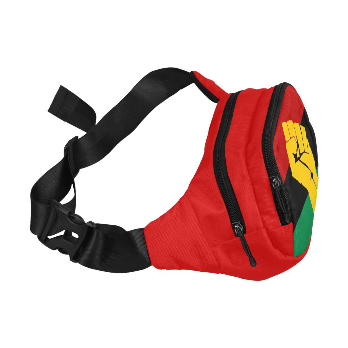 RBG Pan African Flag w/ Yellow Fist Unisex Waist Bag - Chocolate Ancestor