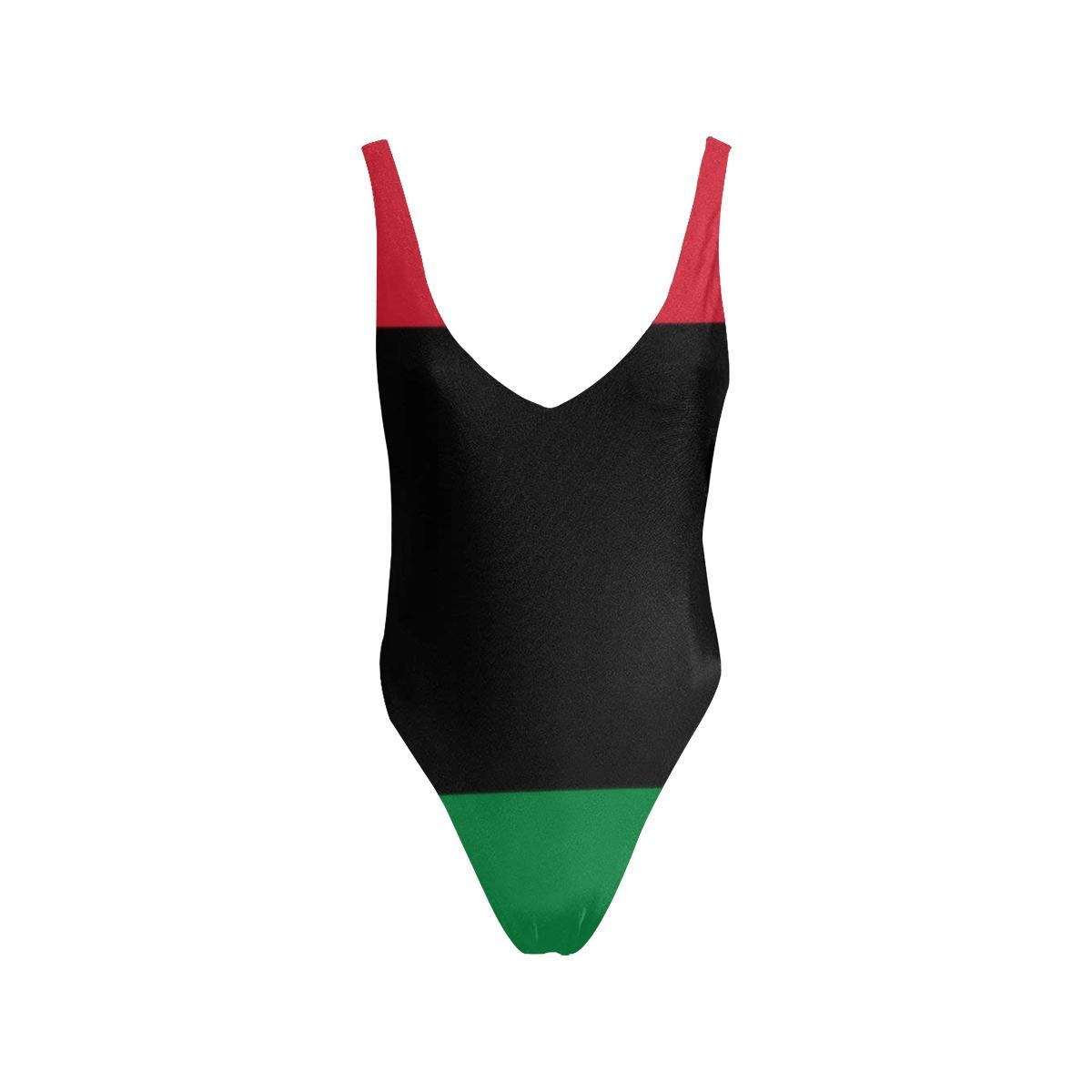 Pan African RBG Flag Women's Halter Straps Backless Swimsuit - Chocolate Ancestor