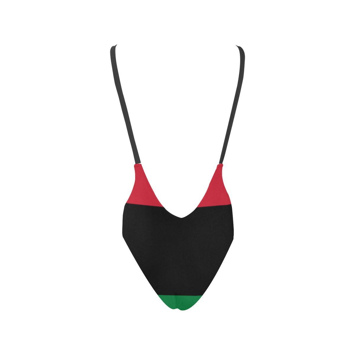 Pan African RBG Flag Women's Halter Straps Backless Swimsuit - Chocolate Ancestor