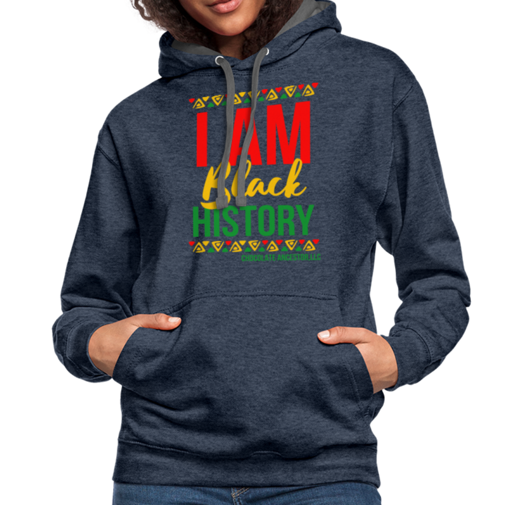 I Am Black History Unisex Contrast Hoodie - indigo heather/asphalt