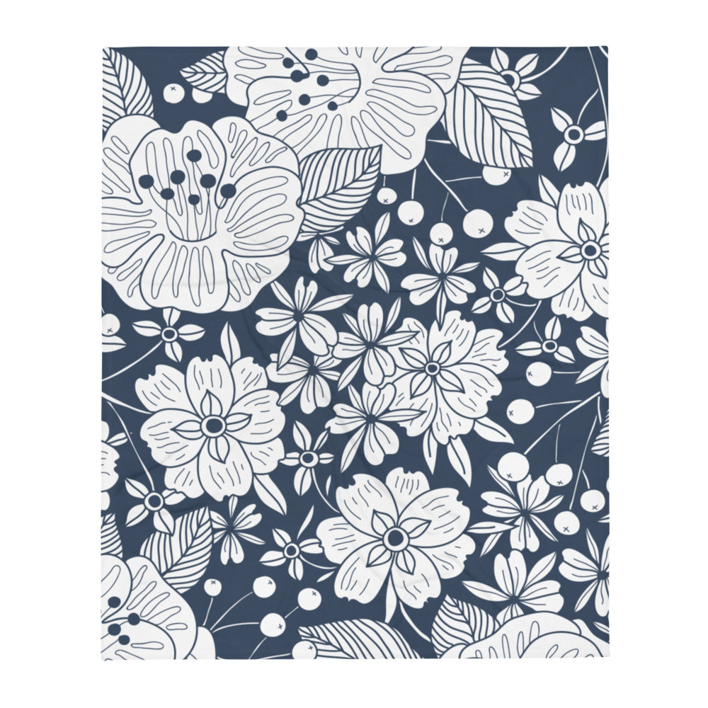 Floral Navy Throw Blanket