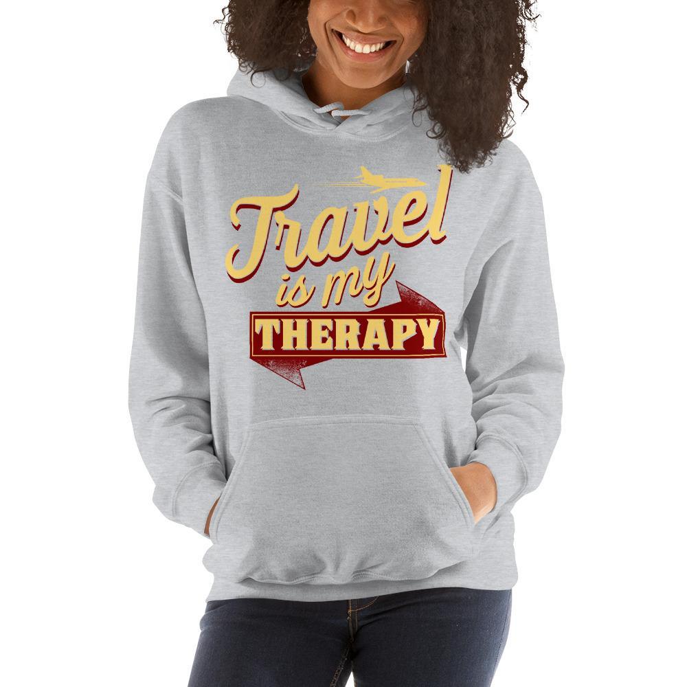 Travel is My Therapy Hooded Unisex Sweatshirt - Chocolate Ancestor